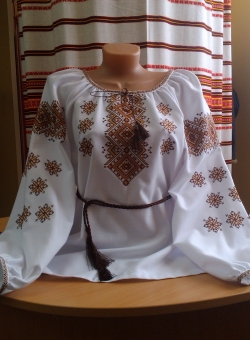 Машинна вишивка - блузка хрестик домоткане полотно коричнева