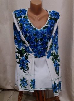 блузка бісер домоткане полотно сині квіти